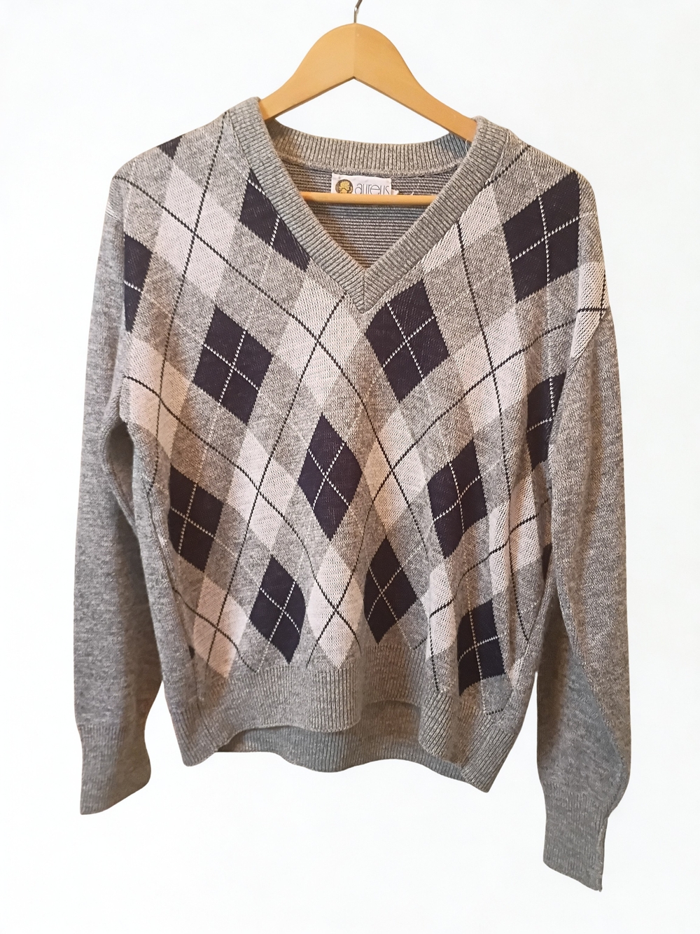 Vintage Aureus Gray Argyle GOLF Sweater Preppy Acrylic Eclectic Grandpa V-Neck M